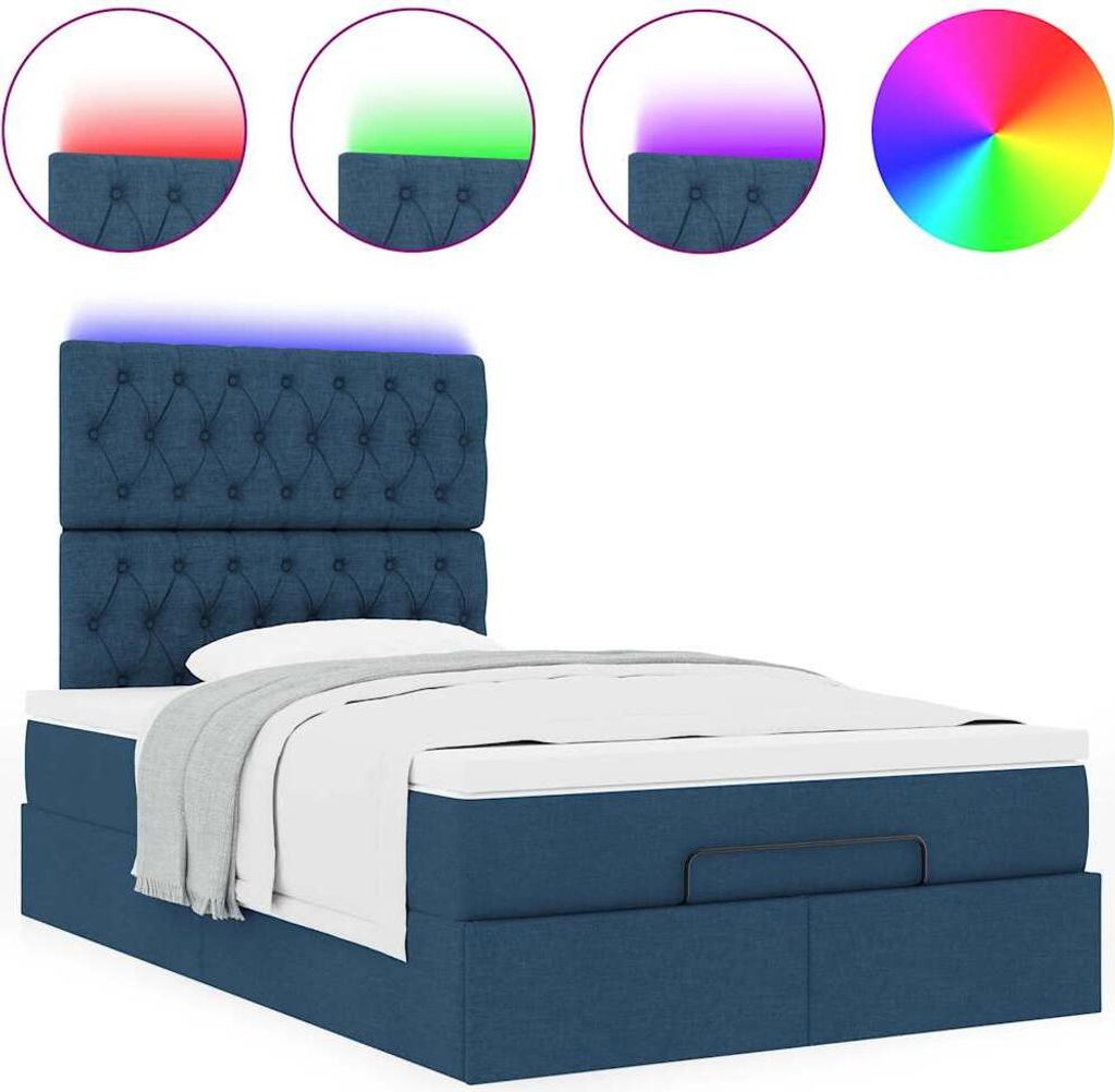Ottoman-Bett mit Matratze & LEDs Blau 120x190 cm Stoff