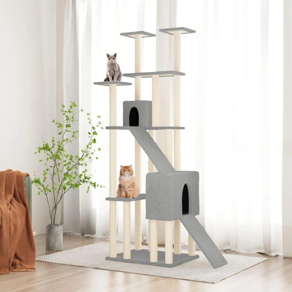 Arbre à chat 190 cm gris clair idéal pour plusieurs chats d'intérieur