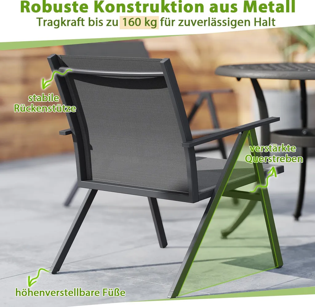 Lot de 2 Chaises Extérieures Anti-Chaleur et Solides Gris Anthracite - 4