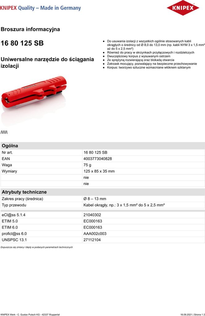 KNIPEX ErgoStrip Universal-Abmantelungswerkzeug, 169501, Abisolie