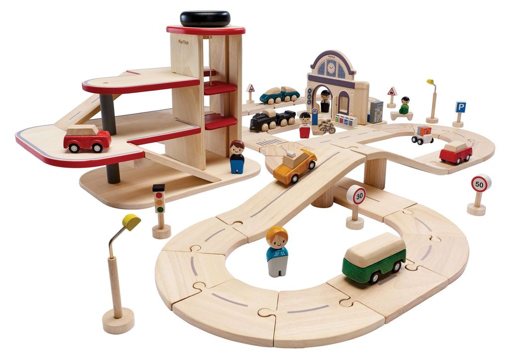PlanToys- Stadtverkehrs-Schienen- & Straßenset 28x23x38 cm - 3y+