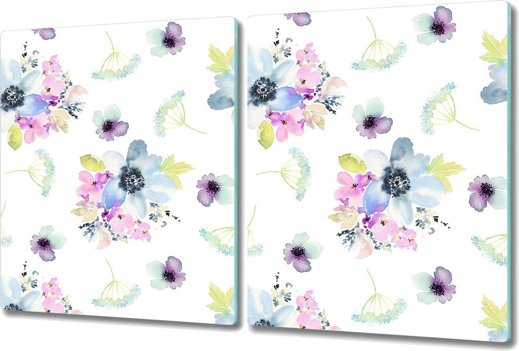 Glas Schneidebrett Herdabdeckplatten Schneideplatten - 2x 40x52 cm - Lila Blumen