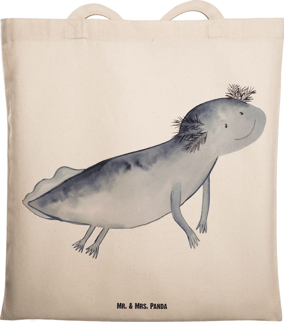 Mr. & Mrs. Panda Tote Bag Axolotl Schwimmen - Transparent - Geschenk, Schwanzlurch, Problem, Axolot, Tragetasche, Jutebeutel, Tasche, Optimistisch,...