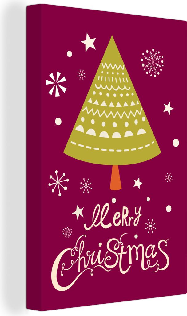 MuchoWow - Leinwandbilder - Weihnachtsbaum - Schnee - Weihnachten - Frohe Weihnachten, Wandbild, Wanddeko Bilder Wohnzimmer, 80x120 cm