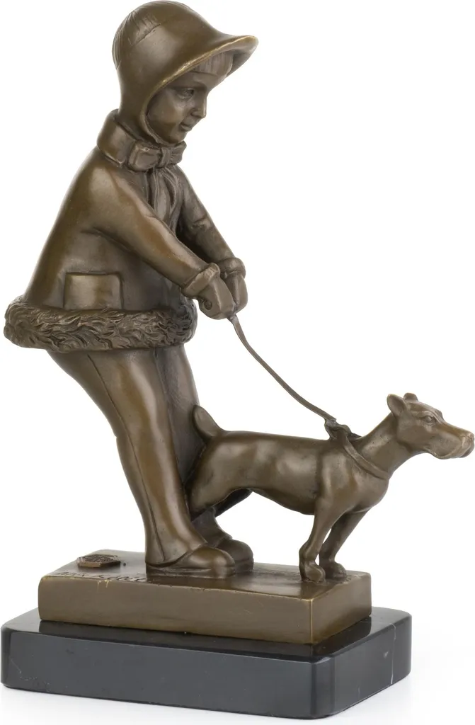 Figurine animale en bronze - Enfant et chien - Déco Art déco 21cm