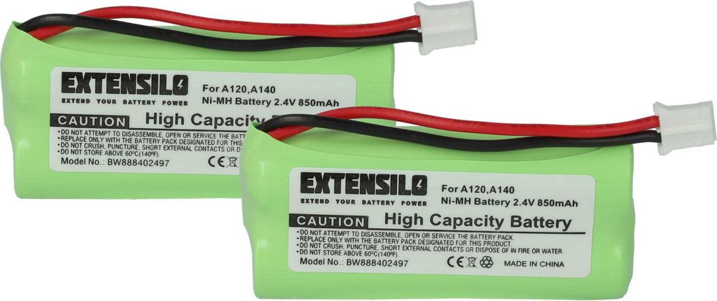 EXTENSILO 2x Akku kompatibel mit Siemens Gigaset A145, A160, A140 weiß, A150, A165, A16, A165 Trio schnurlos Festnetz Telefon (850 mAh, 2,4 V, NiMH)