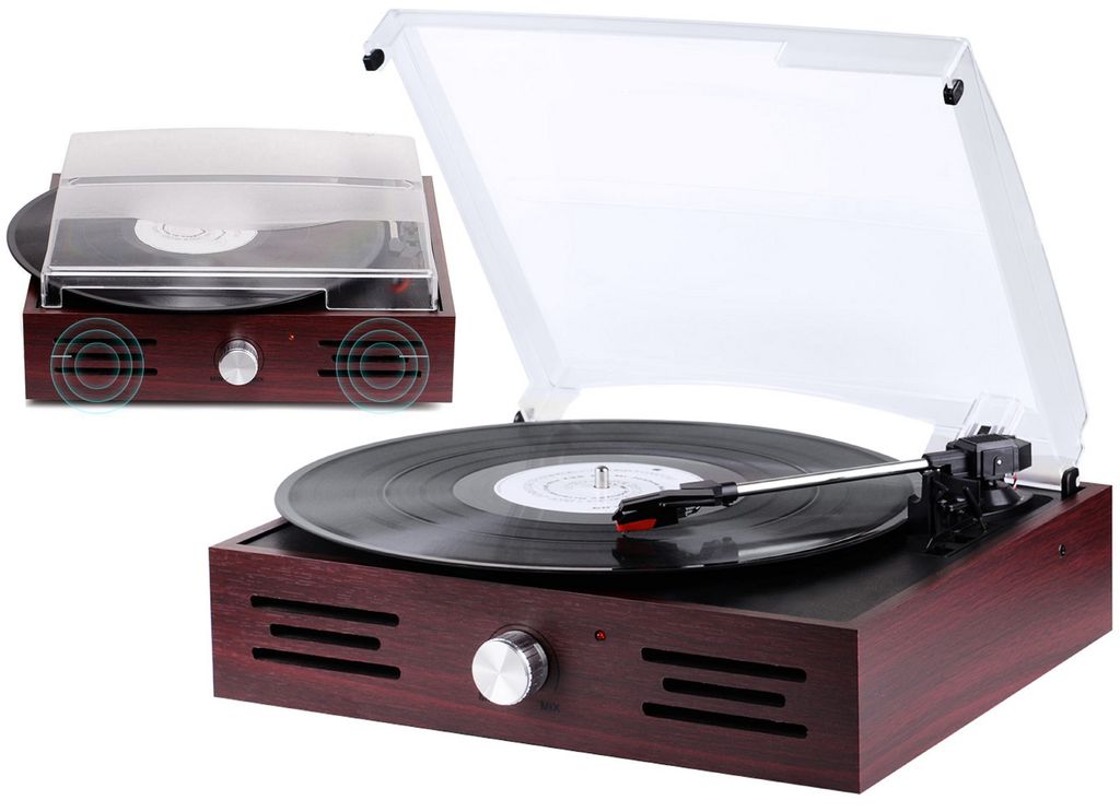 Kofferplattenspieler Retro Vinyl Stereolautsprecher Turntable USB-Ausgang silber 