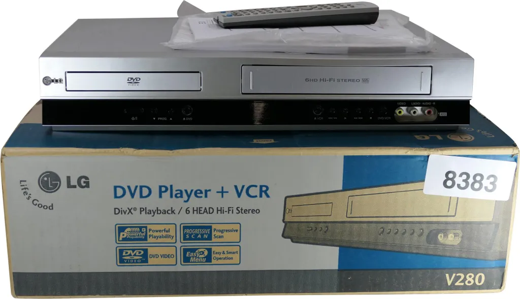 LG V280N-S Combiné Magnétoscope VHS et Lecteur DVD Silver avec Boîte