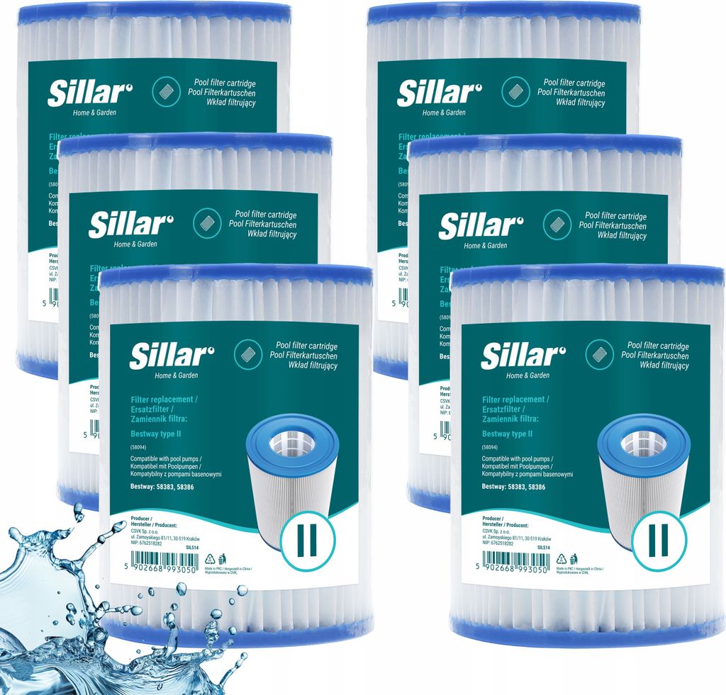 Sillar 6 Stück Bestway Ersatz-Poolfilter – 58094 Typ II Pumpenpatrone 58386