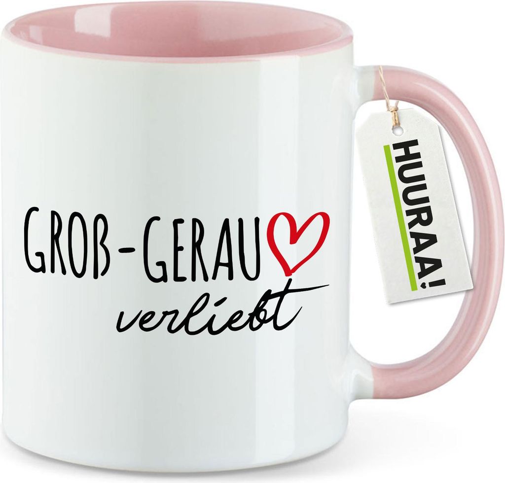 Huuraa Kaffeetasse Groß-Gerau verliebt 330ml Rosa Keramik Kaffeebecher Geschenkidee