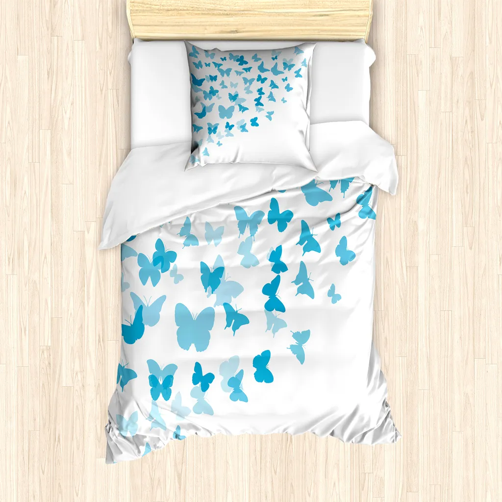 Biancheria Letto Singolo ABAKUHAUS Antiacaro - Farfalle Blu Vintage