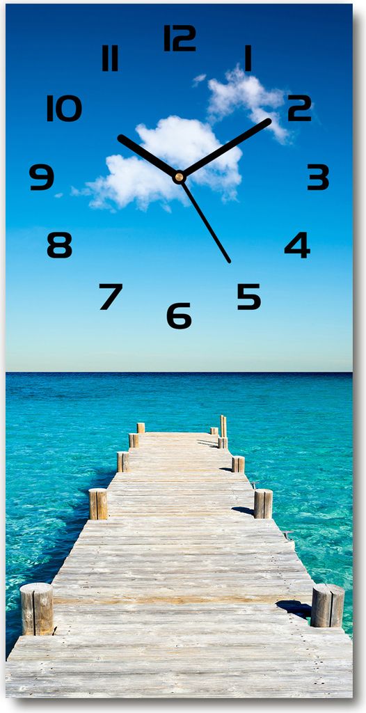 Wanduhr aus Glas – 30x60 cm - Glasbild - Glasuhr - Gehärtetes Glas -Hölzerner Pier
