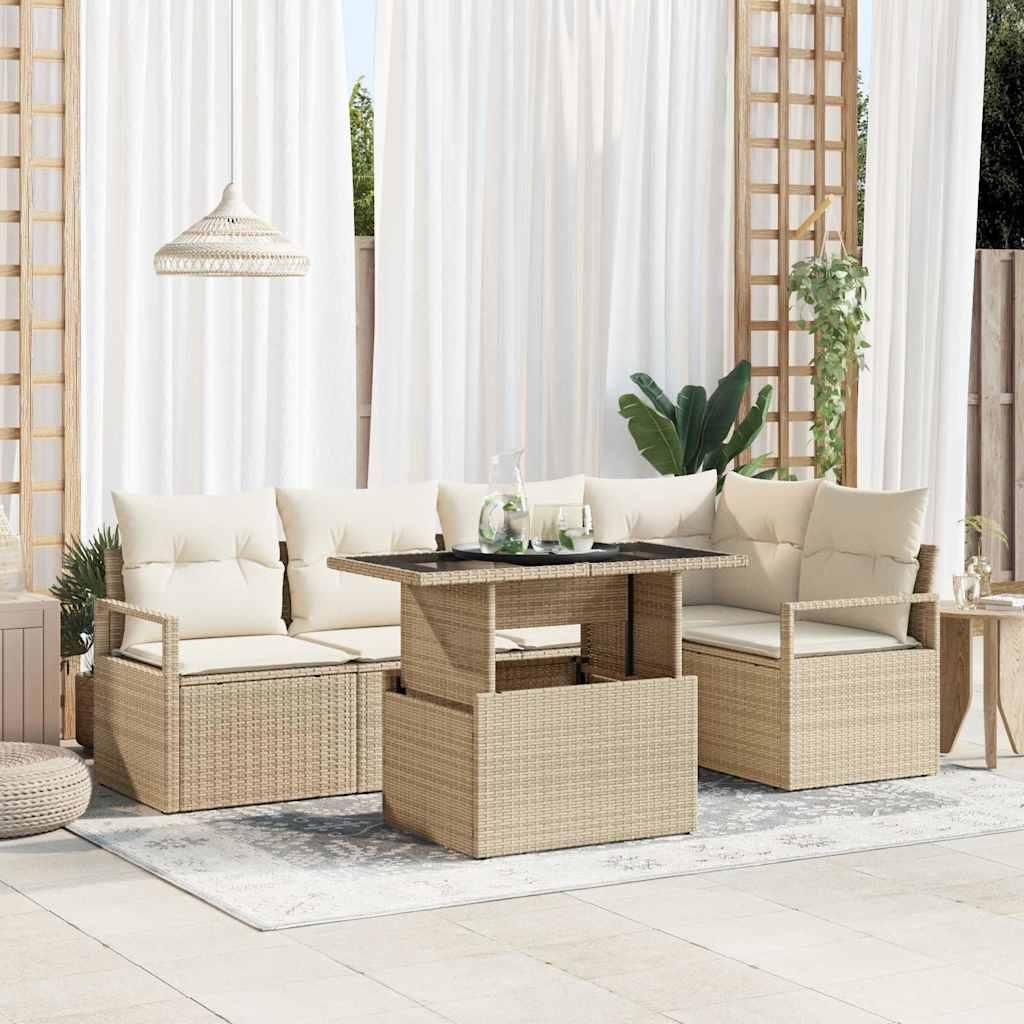 "2026 Promotion" Gartensofa-set mit Kissen - mit Speicher 6 pcs - Beige Poly Rattan - Gartenmöbelset CC19460