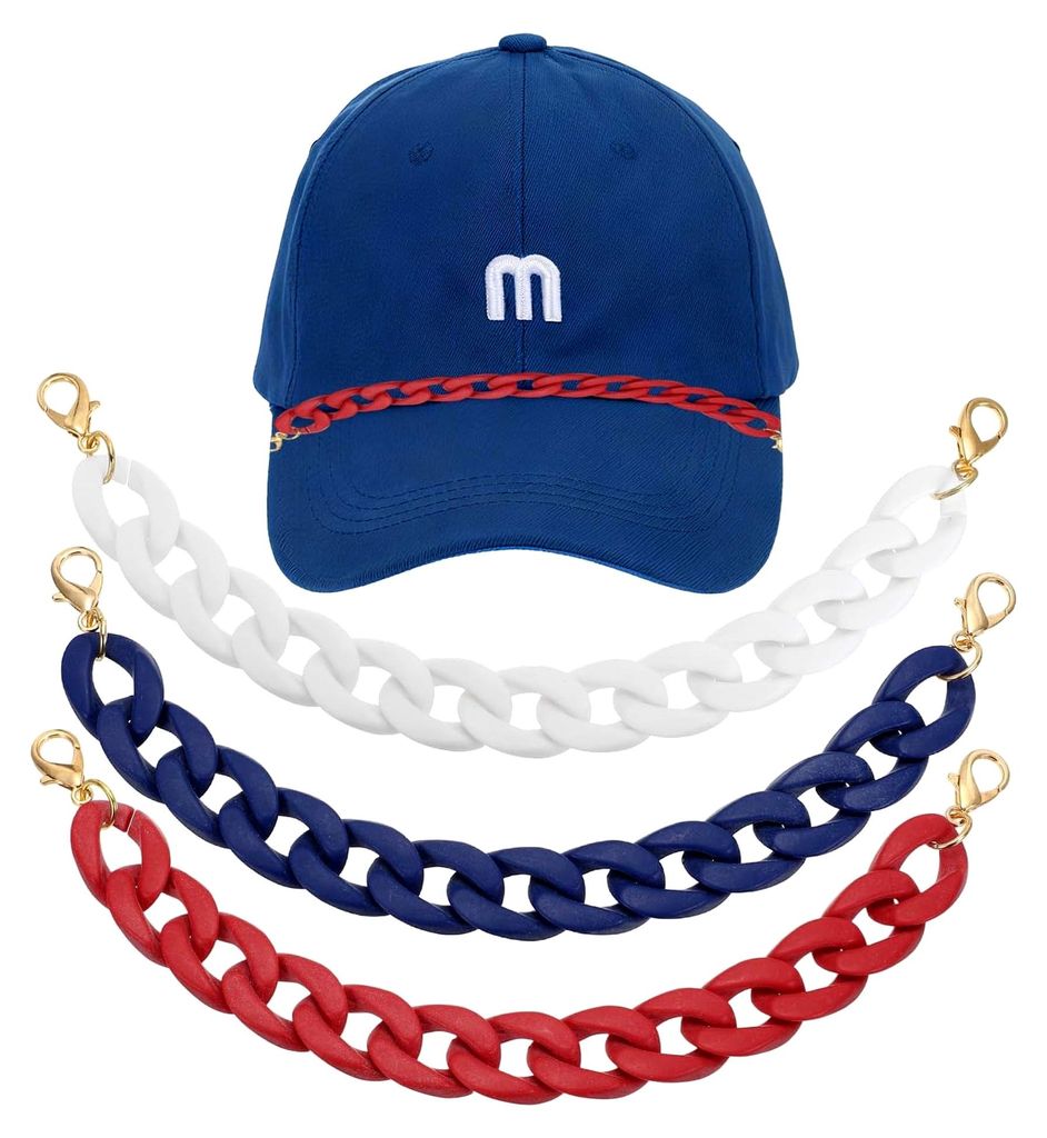3 Stück Trucker-Hutketten Acryl Ketten Hutaccessoires Schirmdekoration für Kappen DIY Mesh Baseball Cap Sport Spieltag Dekorationen (Weiß Reinbl...
