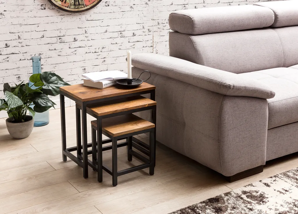 Set 3 Tavolini AKOLA Sheesham Wood | Arredo Industrial Chic Moderno