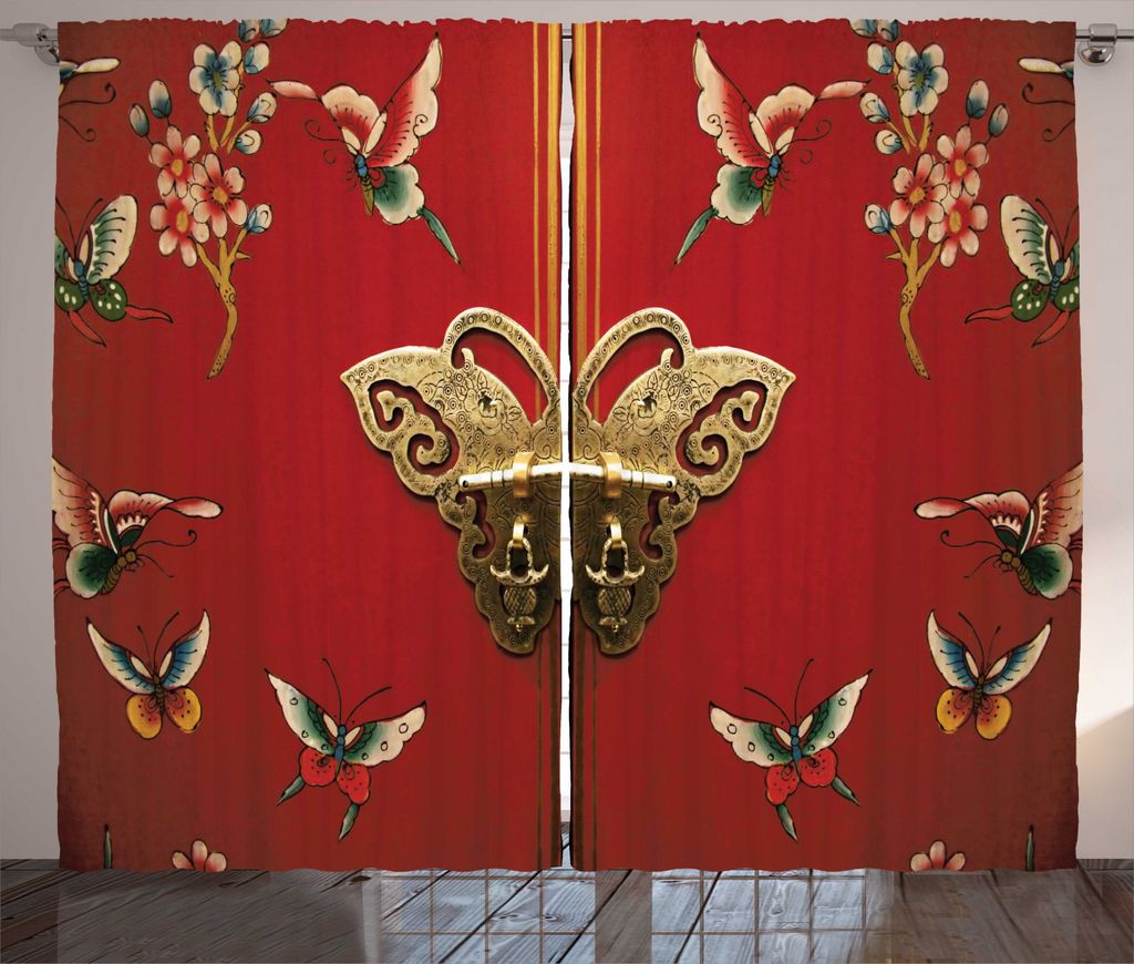 ABAKUHAUS Mandala Rustikaler Gardine, Japanische Kunst-Tür-Malerei, Schlafzimmer Kräuselband Vorhang mit Schlaufen und Haken, 280 x 245 cm, Vermi...