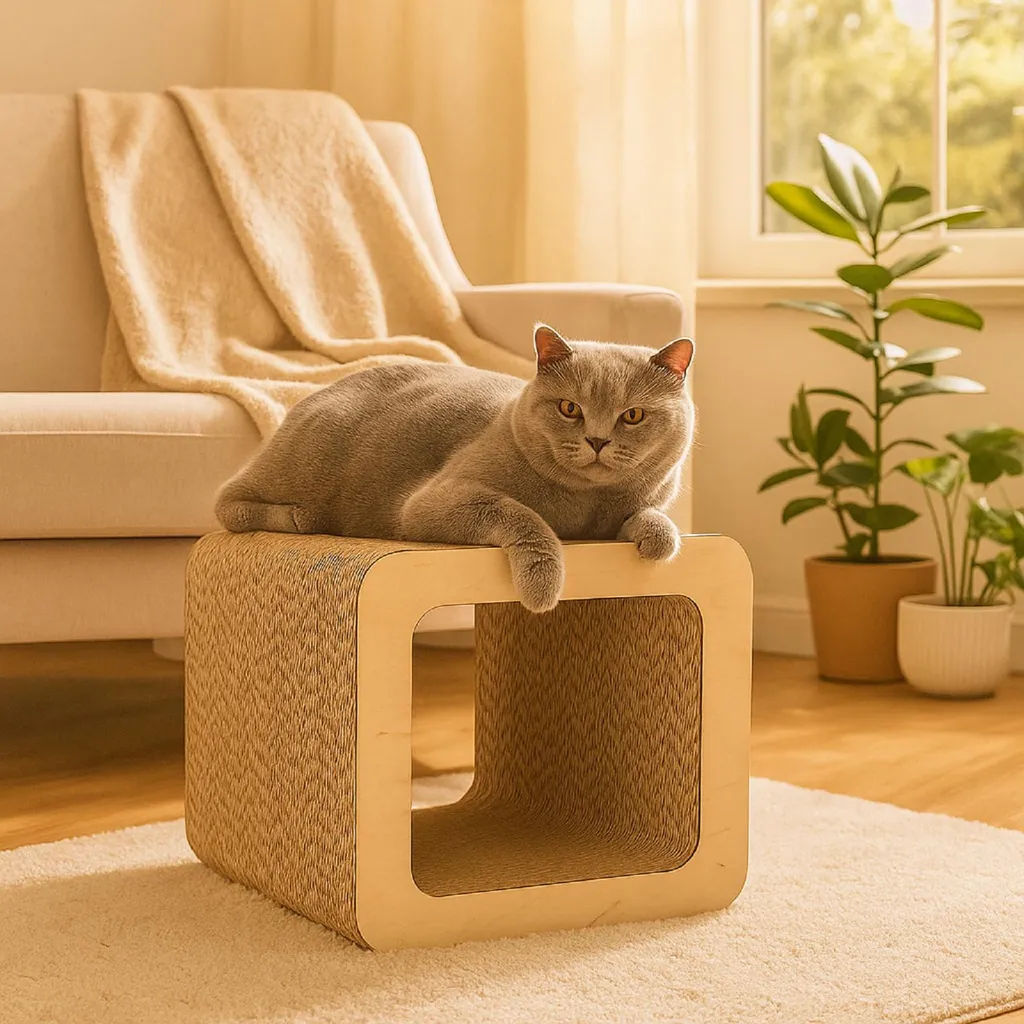 Griffoir Chat Anti-Griffures Meubles avec Cachette et Lit 37x30 cm