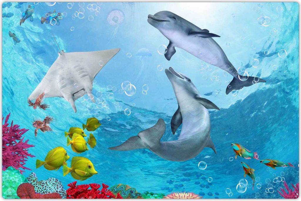 Schreibtischunterlage für Kinder – abwaschbar - Delfine unter blauem Wasser – aus premium Vinyl – 60 x 40 cm – Germany - Jungs & Mädchen