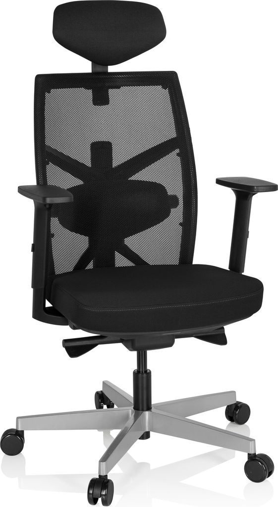 hjh OFFICE Profi Bürostuhl BELLAC Ergonomischer Schreibtischstuhl mit Armlehnen Stoff / Netzstoff Schwarz Drehstuhl für Büro, Zuhause