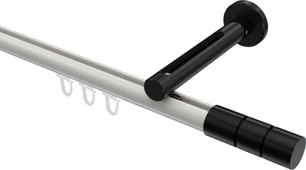 Interdeco Innenlaufstange / Gardinenstange mit Innenlauf Weiß / Schwarz, Typ Siteno Elanto (Rillenzylinder), 20 mm Ø 1-läufig, 240 cm