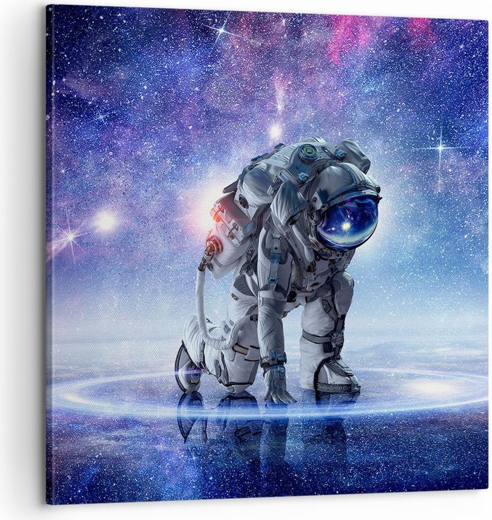 Bild auf Leinwand - Leinwandbild - Kosmonaut Weltraum - 60x60cm - Wand Bild - Wanddeko - Wandbilder - Leinwanddruck - Bilder - Kunstdruck - Wanddek...