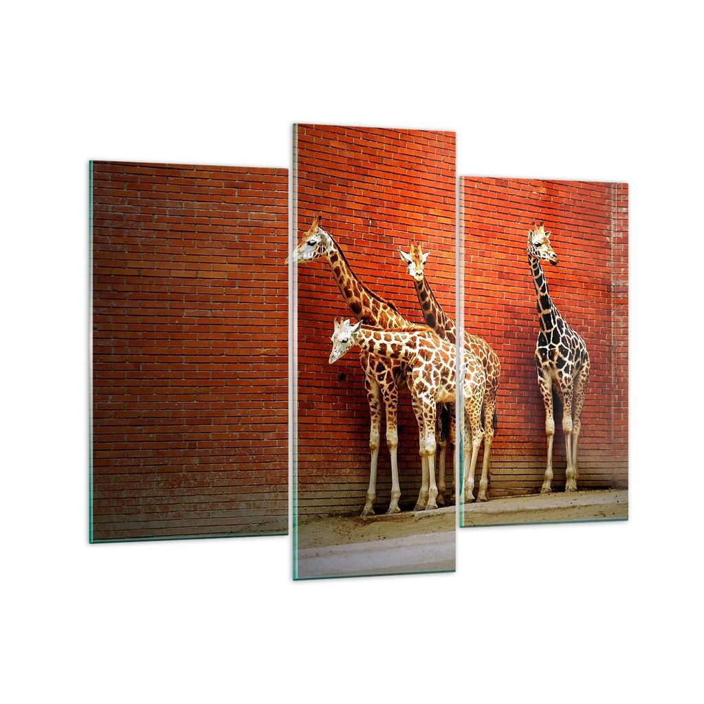 Bilder auf glas - Tiere Giraffen Zoo Familie - 130x100cm - Glasbilder - Wandbilder - Kunstdruck - zum Aufhängen bereit - Wanddekoration aus Glas -...