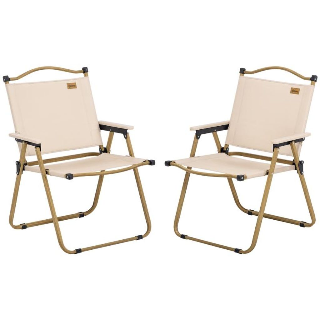 Zwei Campingstühle – Klappbarer Angelhocker – Gartenstuhl – Tragbarer Strandstuhl – Gartenstuhl – Liegestuhl – 54 x 59 x 78 cm – Beige