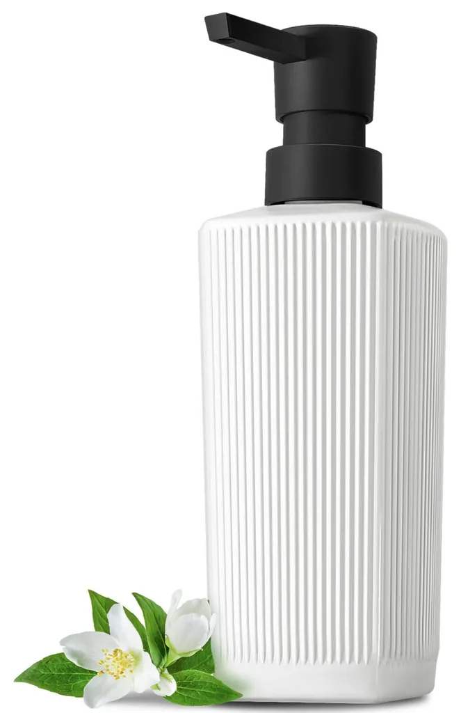 Distributeur de savon en verre blanc 400ml à rayures et pompe plate