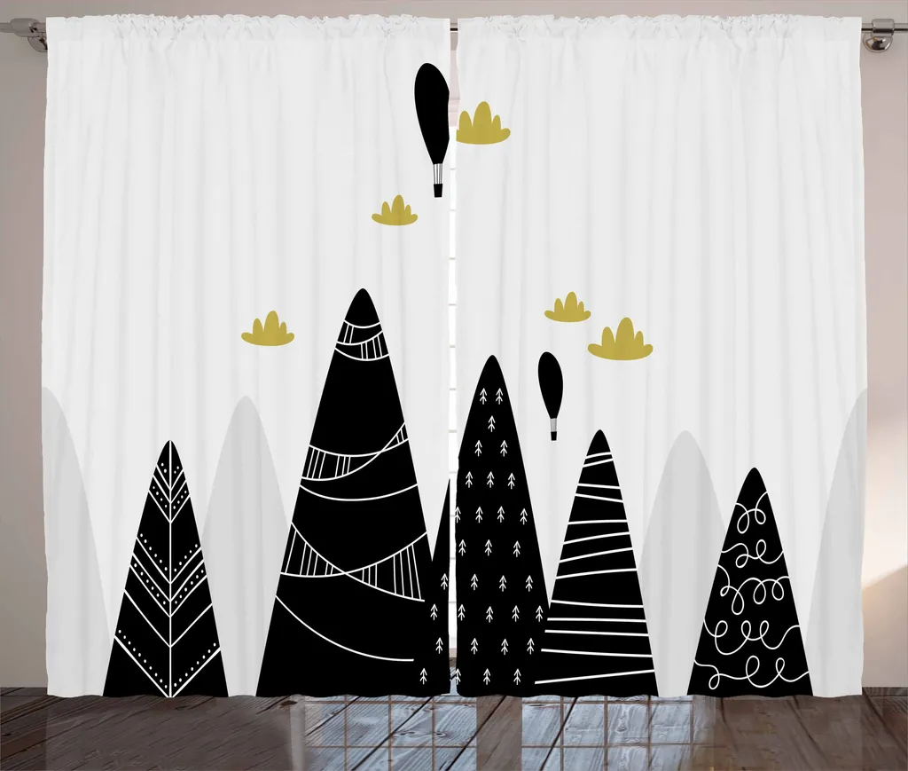 Tenda Lavabile Abakuhaus 280x175 cm Bianco e Nero Stile Rustico