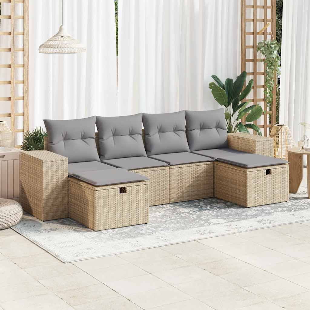 Maison Exclusive - 6-tlg. Garten-Sofagarnitur mit Kissen Beige Poly Rattan