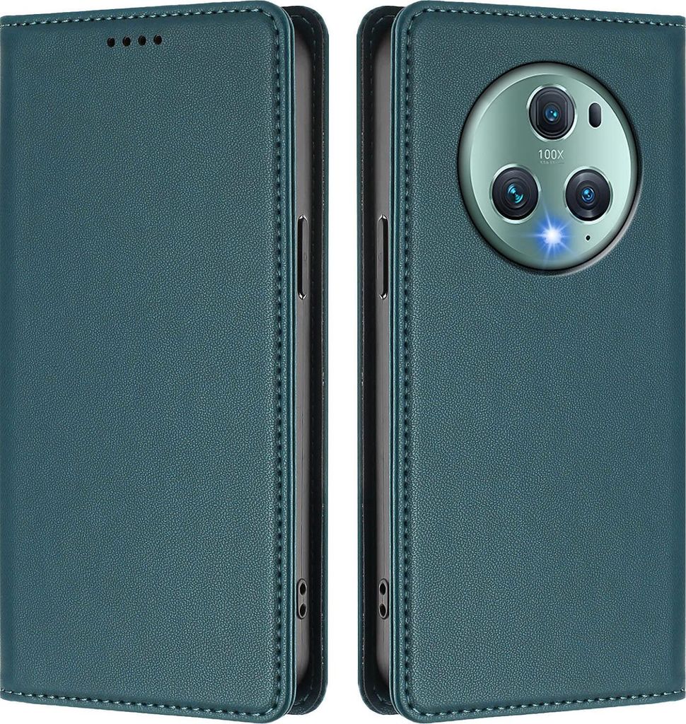 Handyhülle für Honor Magic5 Pro, Kunstleder Klapphülle Stoßfeste Magnetische Hülle mit Ständer Grün