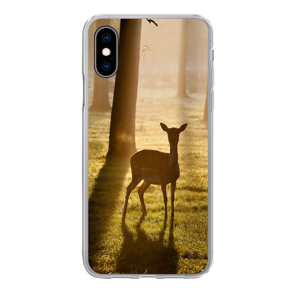 MuchoWow Handyhülle Schutzhülle Hülle für iPhone X Hirsche - Sonne - Bäume Silikon Softcase Handy Hülle - Handyhülle
