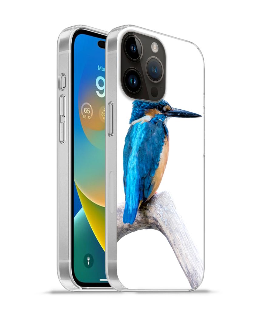 MuchoWow Handyhülle Schutzhülle Hülle für Apple iPhone 14 Pro - Softcase Eisvogel - Zweig - Schnabel Silikon Softcase Handy Hülle - Umschlag