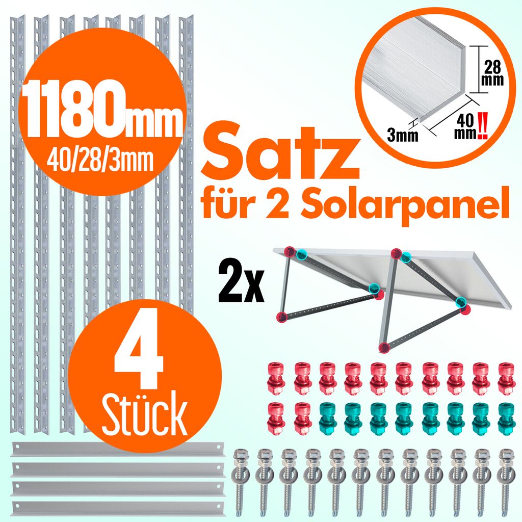 4x PV 118-3mm 4Stk. Photovoltaik Aufständerung Halterung Solarpanel Solarmodul Befestigung