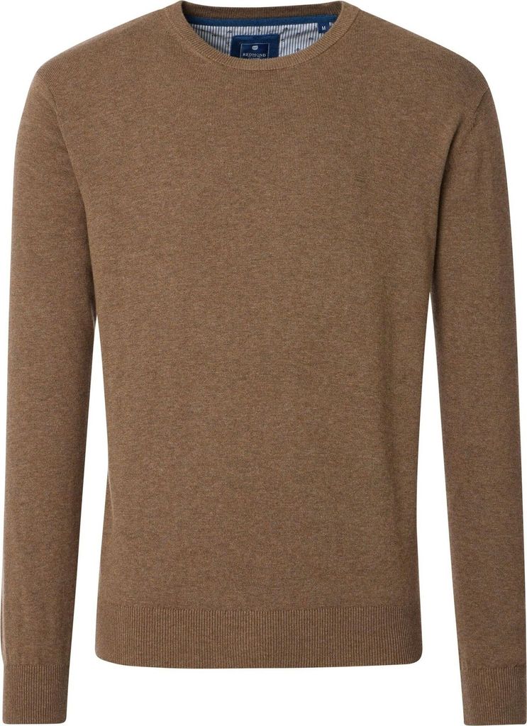 REDMOND Casual Herren Pullover Langarm Rundhals Comfort Braun M