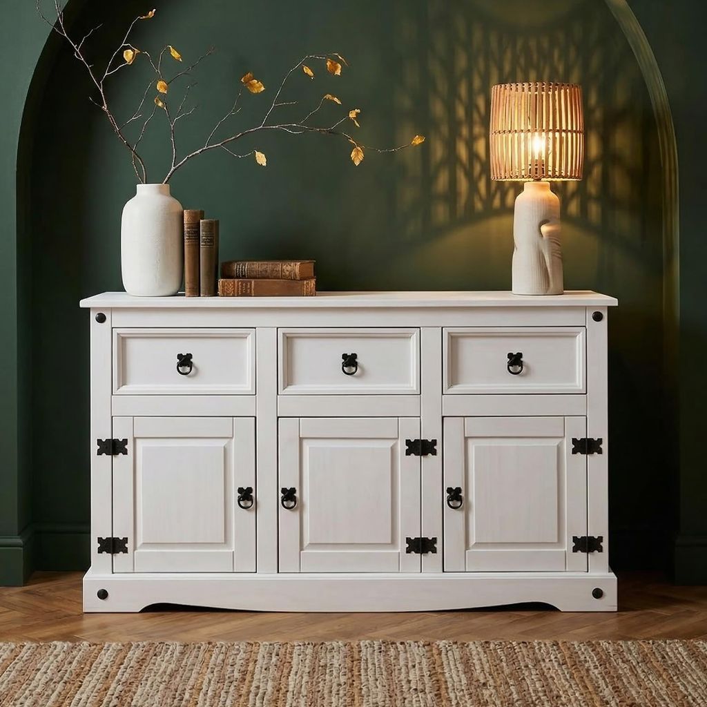 Sideboard RURAL im Mexiko Stil weiß lasiert Kommode Kiefer Produktbild 