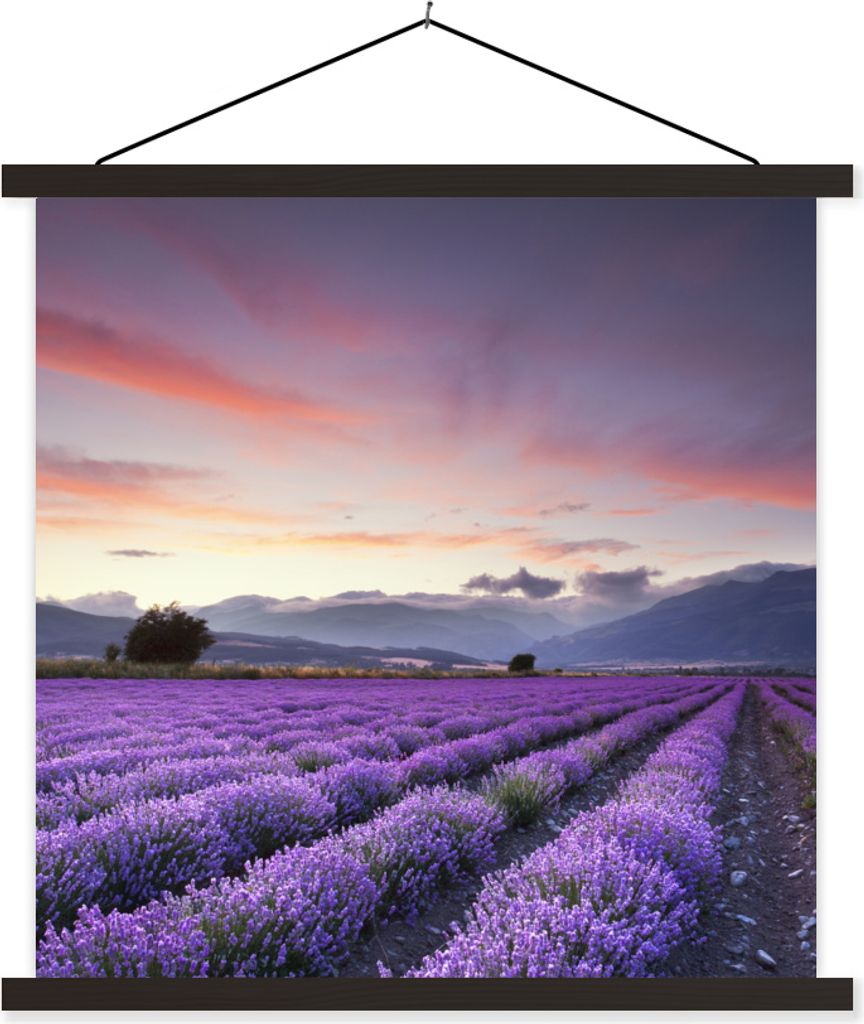 MuchoWow Textilposter Ein schönes Lavendelfeld bei Sonnenuntergang 40x40 cm mit schwarzem Rahmen - Fotos