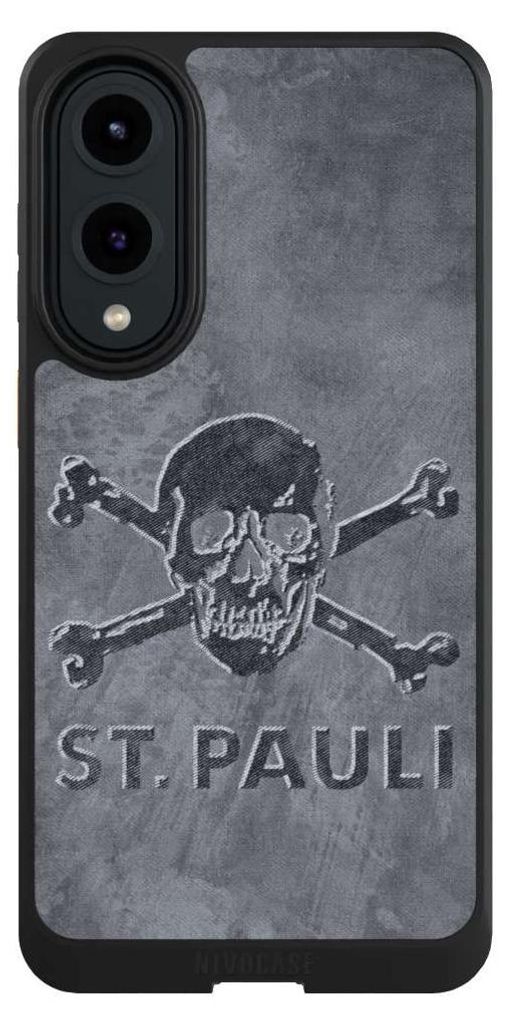 NIVOCASE Hülle für Samsung Galaxy S25 Edge Handyhülle NIVOcore Case Schwarz Beton FC St. Pauli Logo