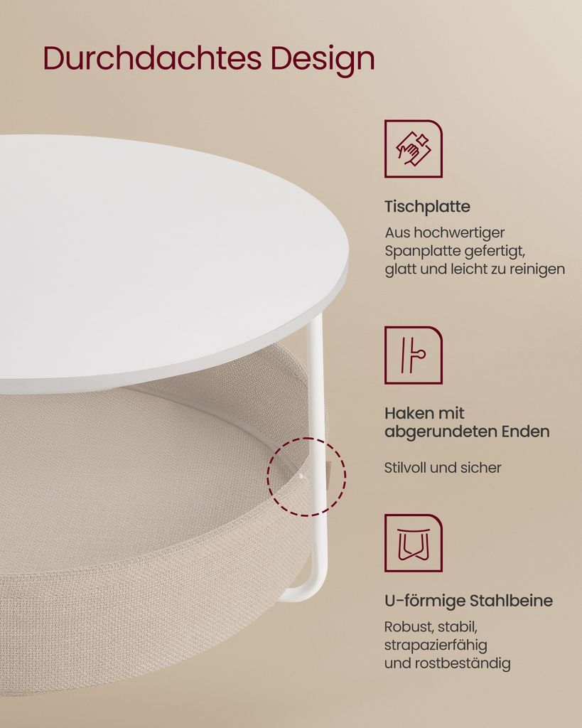 VASAGLE Couchtisch rund,  Wohnzimmertisch mit Korb aus Produktbild 4