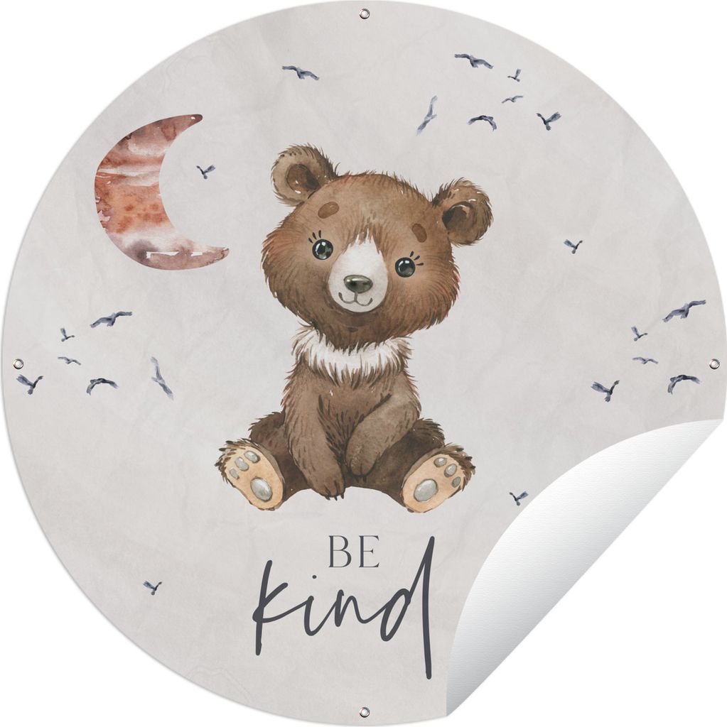MuchoWow Gartenposter Outdoor-Poster Rund Sprichwörter - Kind sein - Kinder - Teddybär - Aquarell Ø 120 cm Gartendeko Rundes Poster draußen