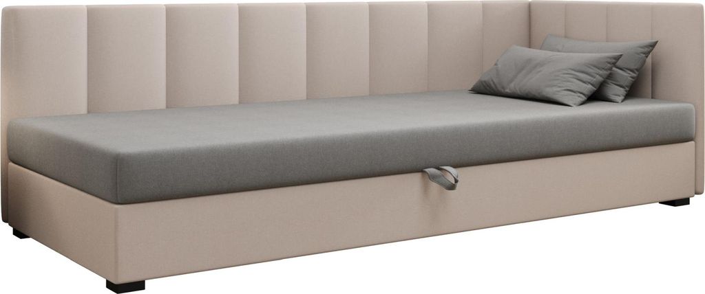 AURA SOFA Boxspringbett ADEL PLUS 110x195 Komplett-Set mit Bonell Matratze, Polsterbett mit Bettkästen - Hellbeige/Grau, SAWANA 01/21