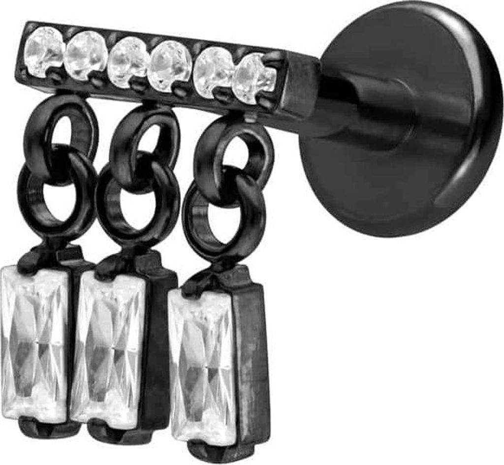 Ohrpiercing, Nasenpiercing Titan Labret mit Innengewinde WINDSPIEL Schwarz Stablänge: 7mm | Stabstärke: 1,2mm