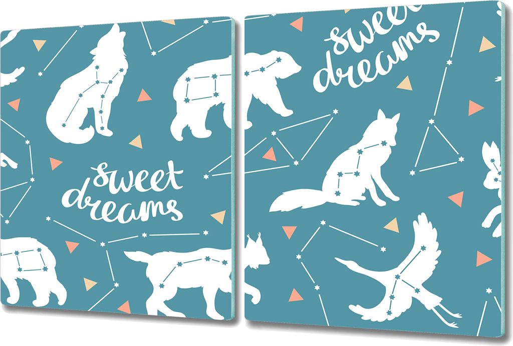 Herd-Abdeckplatte Glas Schneidebrett Ceranfeld-Abdeckung - 2x 40x52 cm - Sternbilder Tiere