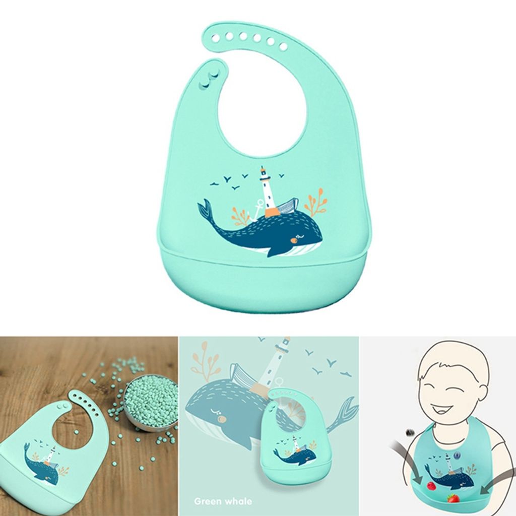 Silikon Lätzchen Babylätzchen Cartoon mit Auffangschale Babylatz Wasserdicht 