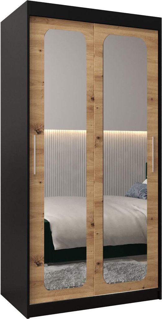 MEBLE KRYSPOL Promo 3100 Schlafzimmerschrank zwei Schiebetüren - Mattschwarz + Artisan