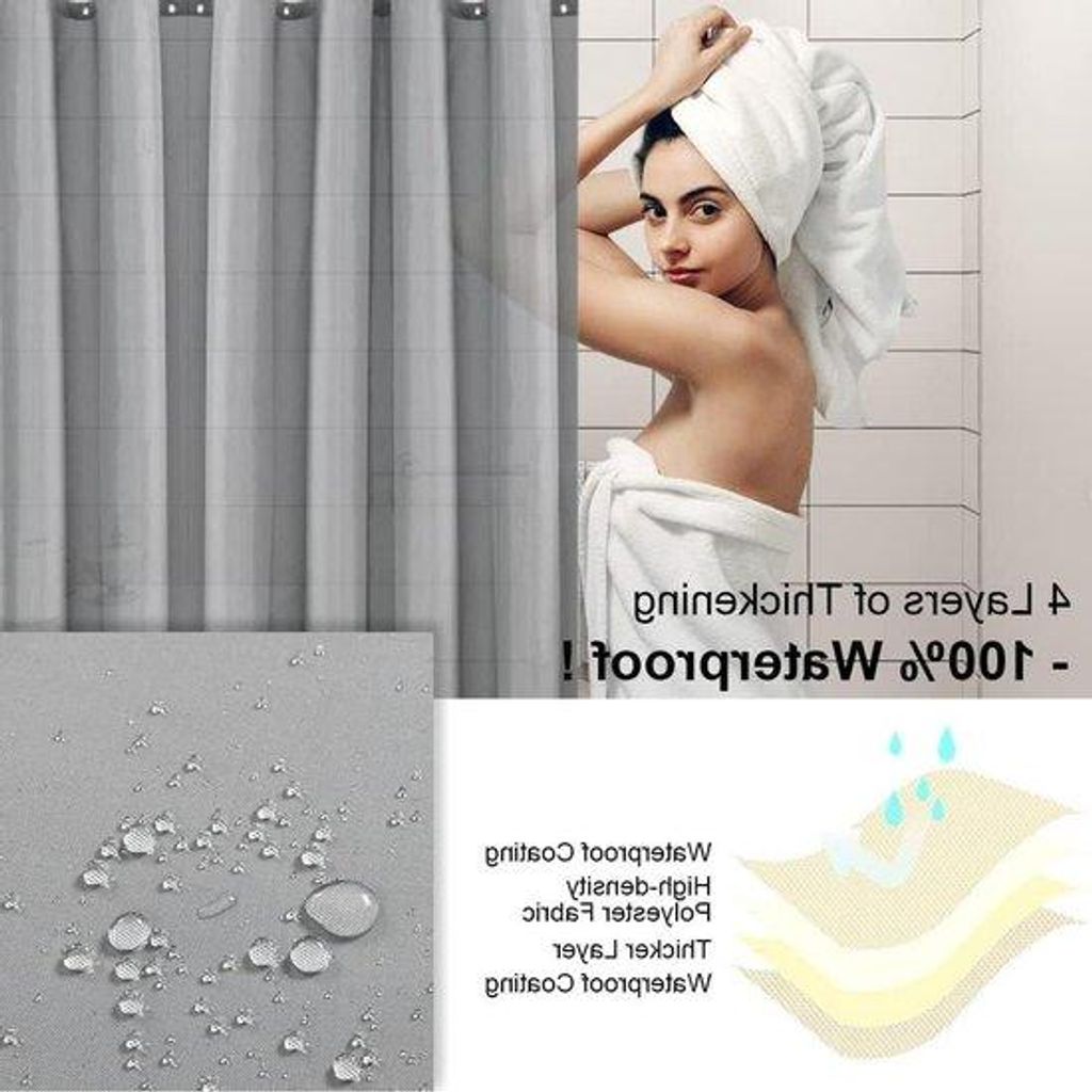Polyester-Duschvorhang - schimmelwerend, wasserdicht, waschbar - mit 8 Duschvorhanghalterungen - 100 x 180 cm - grau