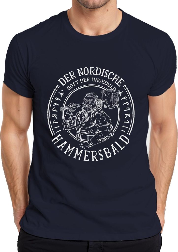 Nordischer Gott der Ungeduld Wikinger Hammer Mythologie Humor Herren T-Shirt, Navy, XXL