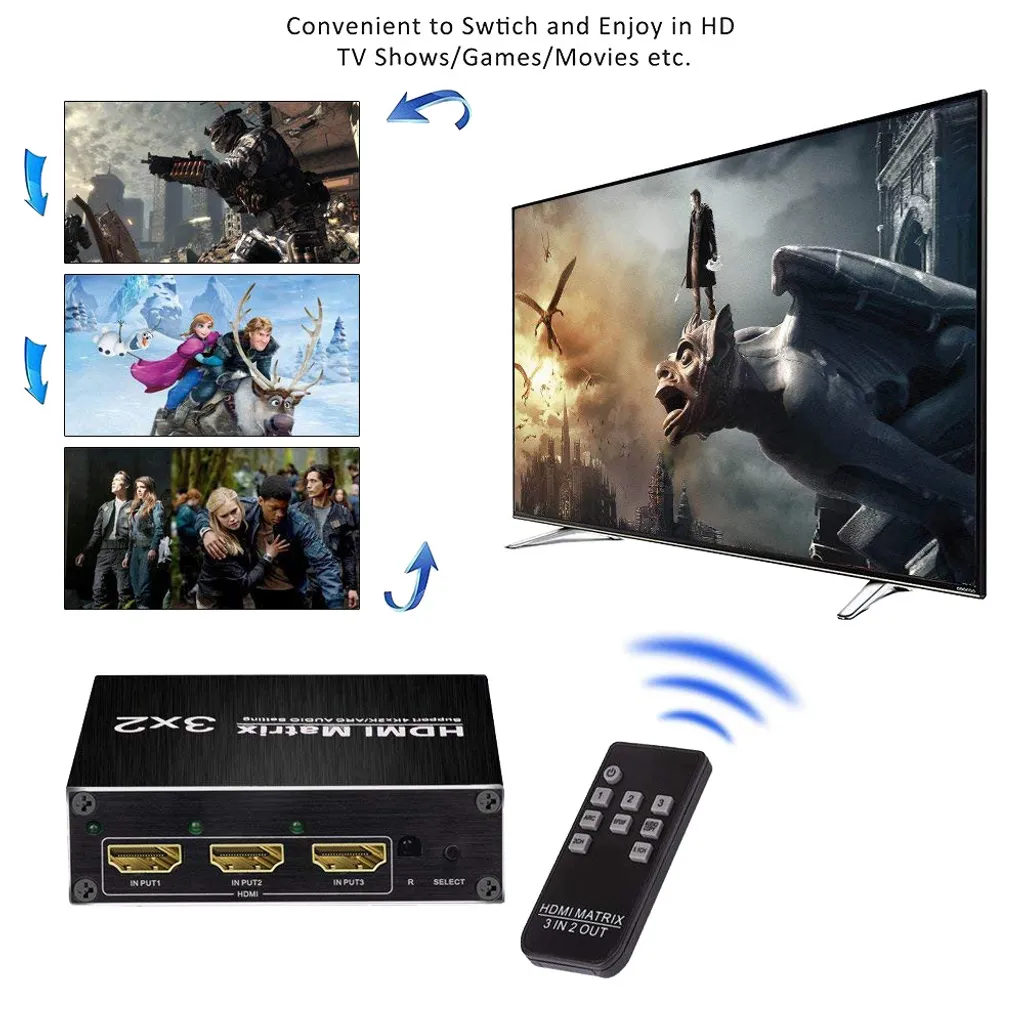 Switch Splitter HDMI 4K 3x2 ARC Extracteur Audio SPDIF HOPE R Télécommande