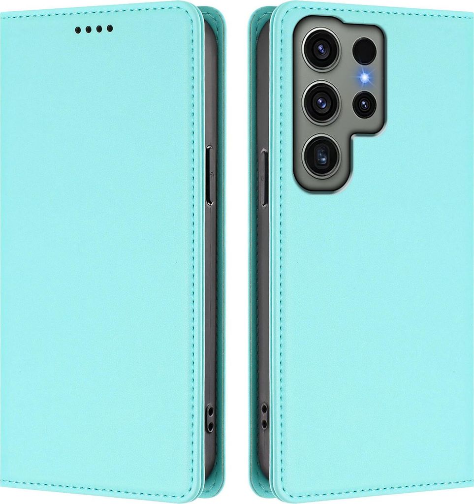Handyhülle für Samsung Galaxy S23 Ultra, Kunstleder Klapphülle Stoßfeste Magnetische Hülle mit Ständer Türkis