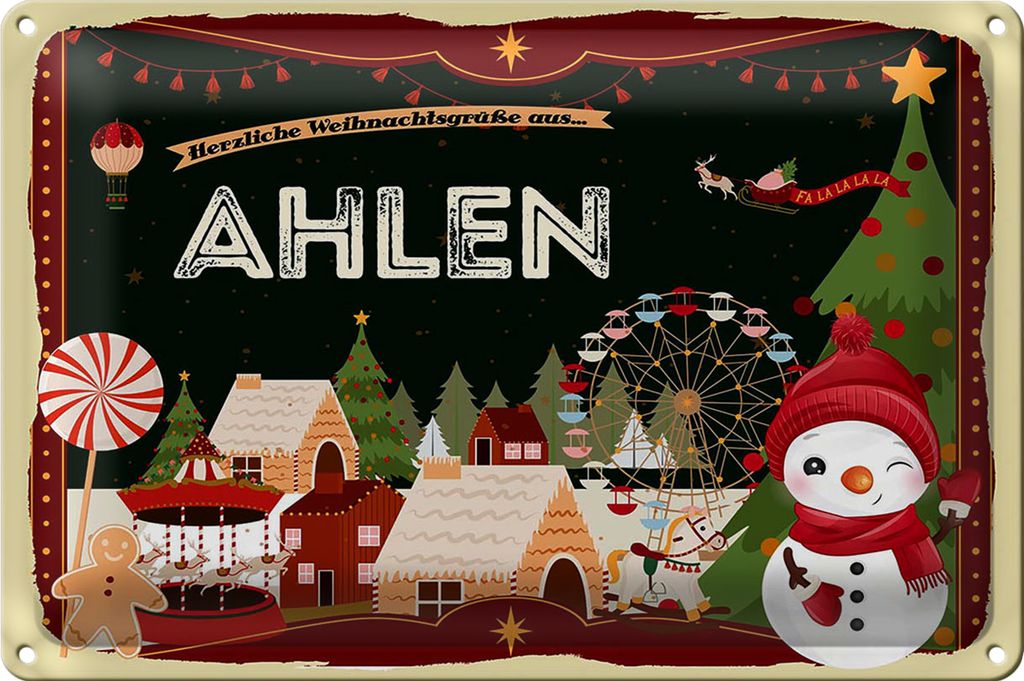 Blechschild Weihnachten Grüße aus AHLEN 40x30cm Produktbild 